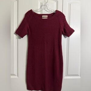Banana Republic Women's Sweater Dress Rich Burgundy Crew Neck Wood Blend Size S